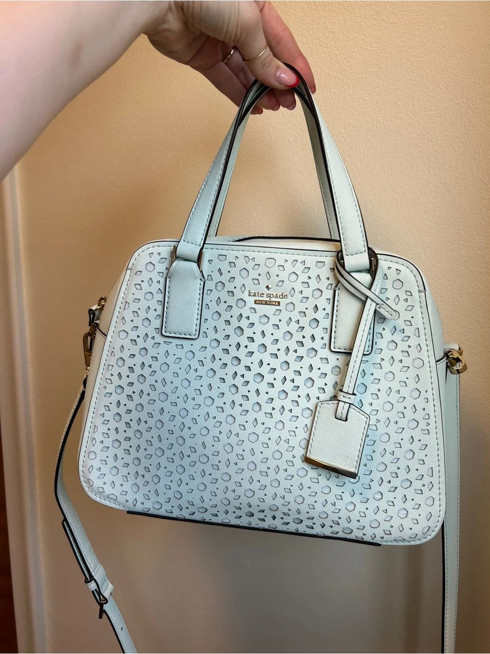 kate spade Light Gray Perforated Leather Satchel